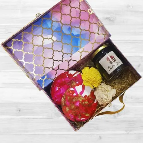 Outstanding Box of Coasters Flowers N Chocolates Jar