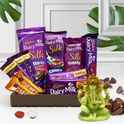 Lovely Cadbury Chocolate Hamper with Glowing Ganesha n Roli Tika Chawal