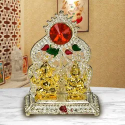 Silver Plated mandap with Golden Ganesh Laxmi Idol