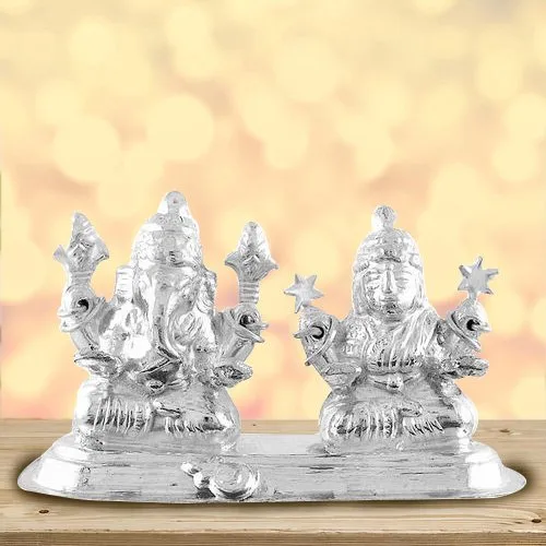 Marvelous Silver Plated Laxmi Ganesh Idol