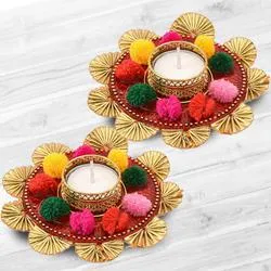 Wonderful Dual Set of Mix Color Flower Design Diya