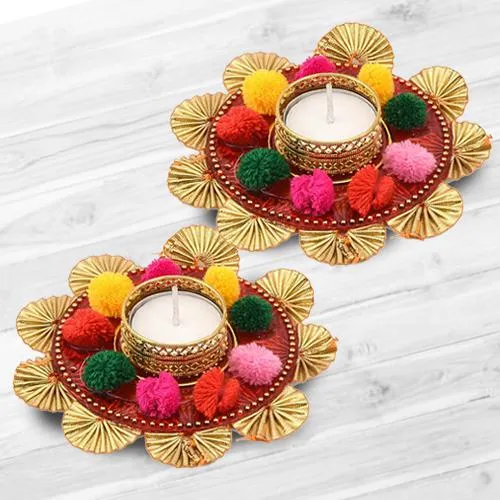 Wonderful Dual Set of Mix Color Flower Design Diya