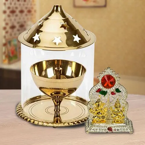 Impressive Combo of Akhand Diya in Borosilicate Glass N Ganesh Laxmi Mandap<br>