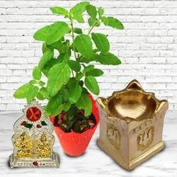 Outstanding Diya with Tulsi Plant N Ganesh Laxmi Mandap