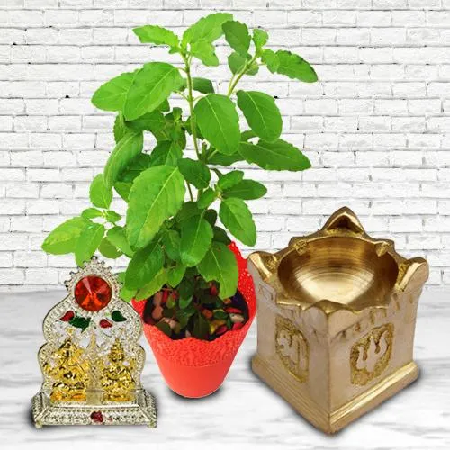 Outstanding Diya with Tulsi Plant N Ganesh Laxmi Mandap