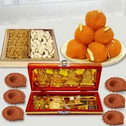 Auspicous Dhan Laxmi Kuber Yantra with Dry Fruits n Chocolates Free Diya