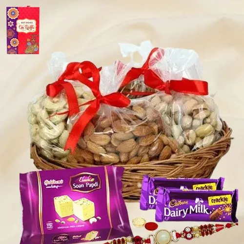 Dazzling Pearl Rakhi with Assorted Dry Fruits Chocolates n Sweets