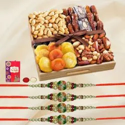 Classy Set of 4 Stone Rakhi with Assorted Dry Fruits Tray