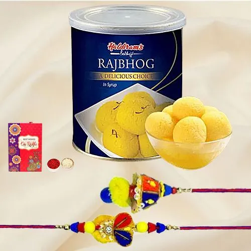 Amazing Lumba Rakhi Set N Haldirams Raj Bhog Free Roli Tika N Card