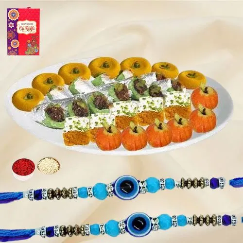 Holy Evil Eye Rakhi N Mithai form Bhikaram with Roli Tika N Card