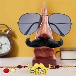 Rocking Bhai Rakhi with Wooden Nose Shaped Eyeglass Holder