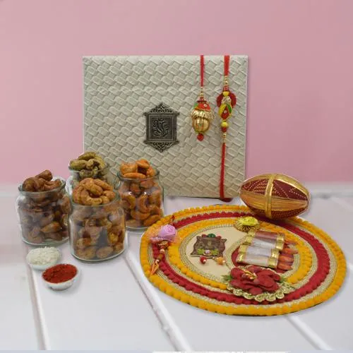 Classy Lumba Rakhi Set with Flavor Cashews n Pooja Thali