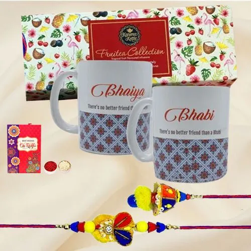 Fabulous Fruitea Hamper Personalized Couple Mug N Bhaiya Bhabhi Rakhi