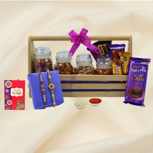 Classy Twin Stone Rakhi with Cadbury Assortments n Flavor Cashews