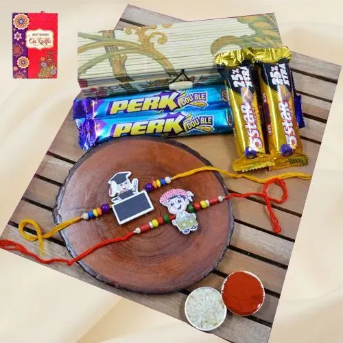 Classic Kids Rakhi Pair N Cadbury Assortments in Bamboo Box