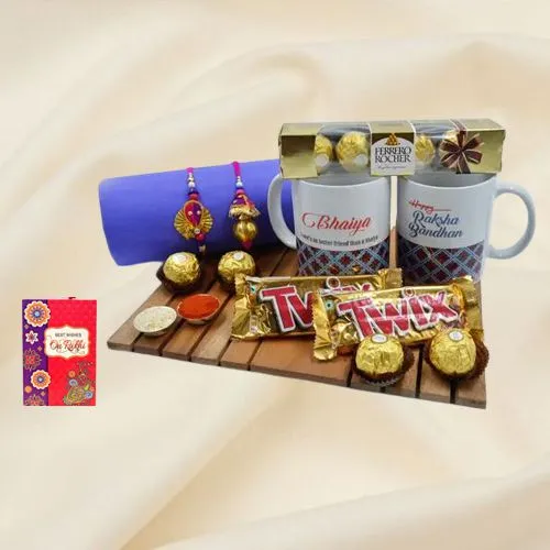 Suave Zardosi Rakhi Lumba with Bhaiya Bhabhi Coffee Mug N Chocolates