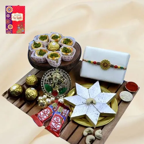 Exquisite Gift of Om Rakhi Puja Thali Haldiram Sweets N Chocolates