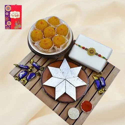 Pious Om Rakhi with Haldiram Mithai Chocolate N Puja Thali