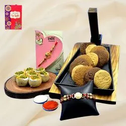 Assorted Cookie Man Cookies n Haldiram Kaju Pista Sweets with 2 Rakhi