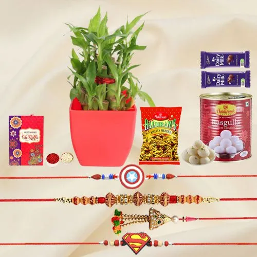 Arresting Collection of Family Rakhi Set N 2 Tier Bamboo Plant