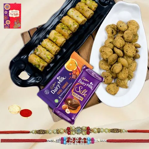 Roll Baklawa Fancy Rakhi Platter with Dairy Milk