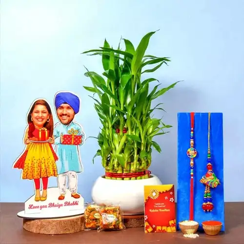 Custom Combo Couple Rakhi n Lucky Bamboo