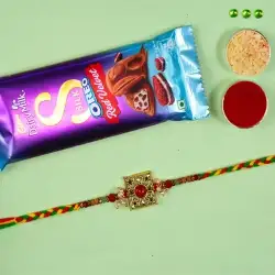 Impressive Kundan Rakhi n Cadbury Silk Combo