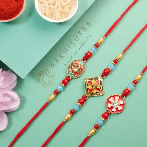 Set of 3 Traditional Kundan Rakhi