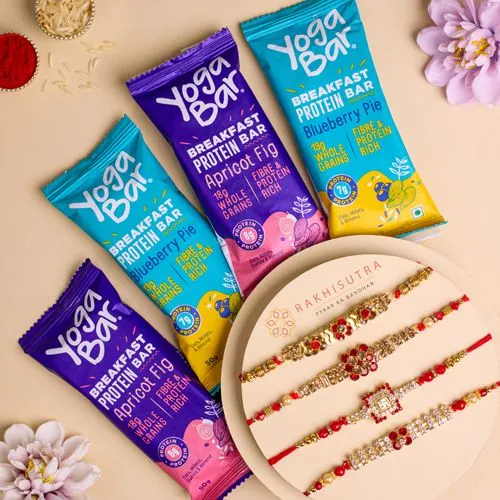 Designer AD Rakhi Set N Yoga Bar Combo