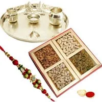 Fascinating Silver Plated Thali Mixed Dry Fruits Rakhi with Festive Look
