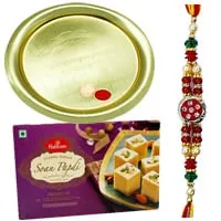 Feel Better Gift of Outstanding Gold Plated Thali and Yummy Soan Papri of 100 Gms from Haldirams