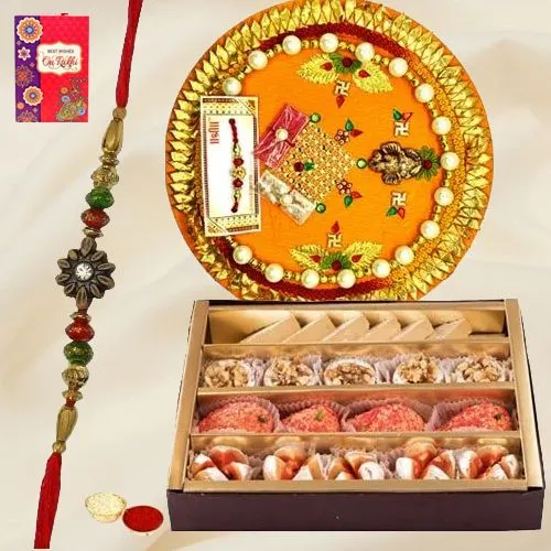 Tasty Haldiram Mixed Sweets and Designer Rakhi Thali