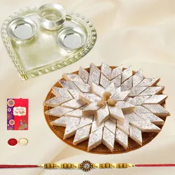 Rakhi with Silver Puja Thali Set 
