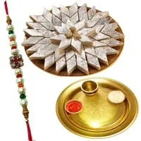 Special Gold Plated Pooja Thali with Haldirams Kaju Katli