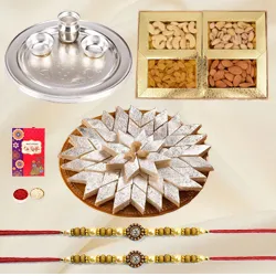 Special Gold Thali with Haldiram Kaju Katli and Dry Fruits with Free Rakhi