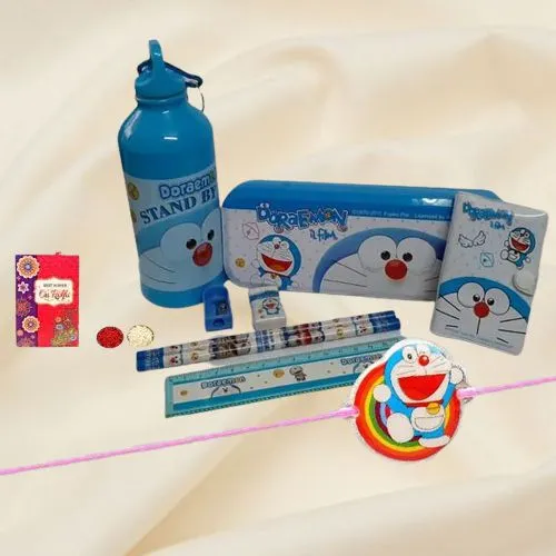 Wonderful Doraemon Rakhi with Stationery Set