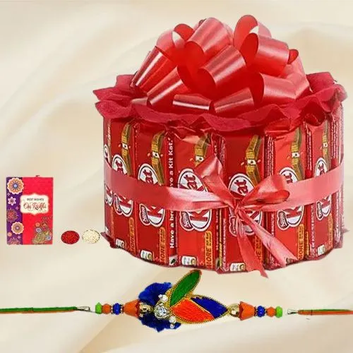 Enticing Kitkat Arrangement with Fancy Rakhi