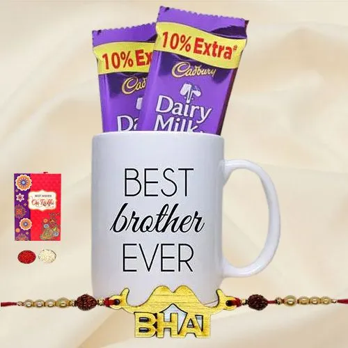 Best Brother Ever Coffee Mug with Twin Cadbury and Mere Bhai Rakhi