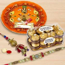 Thali with Chocolate N Fancy Bhaiya Bhabhi Rakhi Set