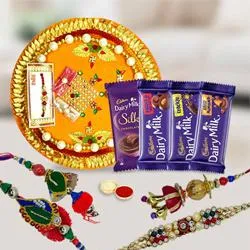 Thali with Cadbury N Designer Bhaiya Bhabhi Rakhi