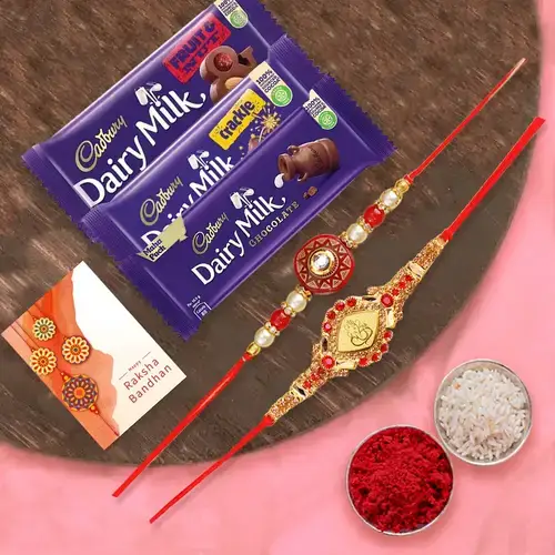 Assorted Cadbury Chocolate Pack with 2pcs Designer Rakhi