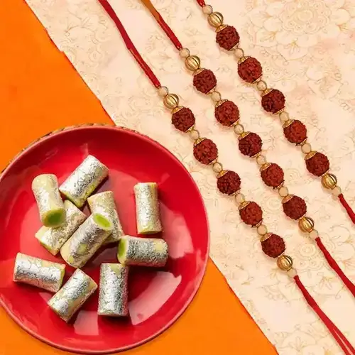 Devotional Rudraksha Rakhi N Kaju Roll Combo