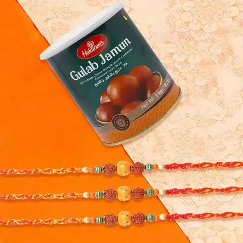 Pious Rudraksha Rakhi N Gulab Jamun Combo