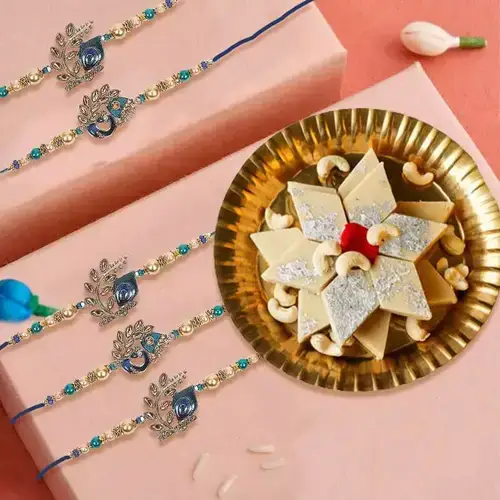 Eye Catching Rakhi Set of 5 with Kaju Katli