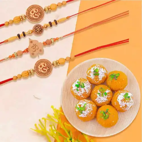 Graceful Rakhi Set of 5 with Boondi Ladoo