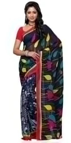 Marvelous Georgette Printed Saree in Black and Grey Colour