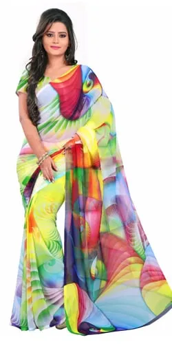 Classic Digital Printed Georgette Saree in Multicolour