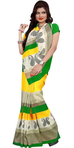 Exclusive Rainbow Chiffon N Crepe Printed Saree for Women