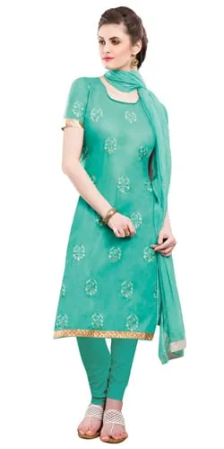 Graceful Chiffon Cotton Embroidered Salwar Kameez in Green Colour