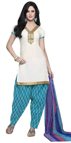 Visually Stunning Pure Cotton Printed Patiala Suit in White
